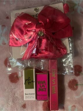 Juicy Couture Bright Pink Satin Bow Hair Clip with Charm Bundle